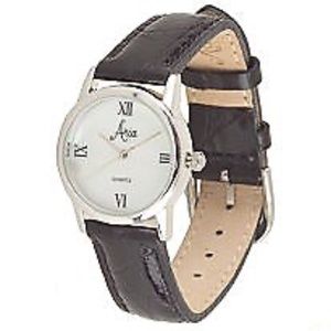 QVC Aria Sterling Silver Gemstone Dial Leather Strap Watch  0041